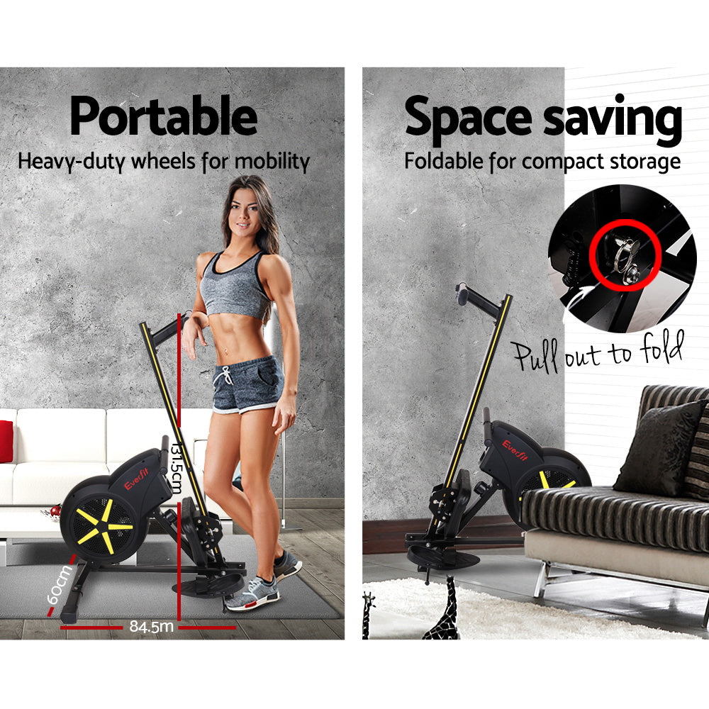Everfit Rowing Machine Air Rower Exercise Fitness Gym Home Cardio ROWING-CYCLONE-BK
