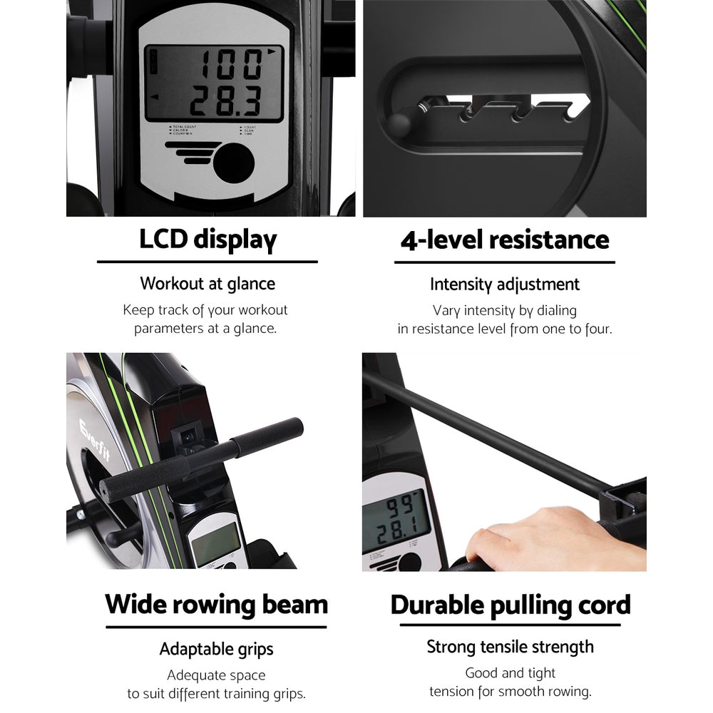 Everfit Rowing Machine Rower Elastic Rope Resistance Fitness Home Cardio Silver ROWING-ELA-4L-SI