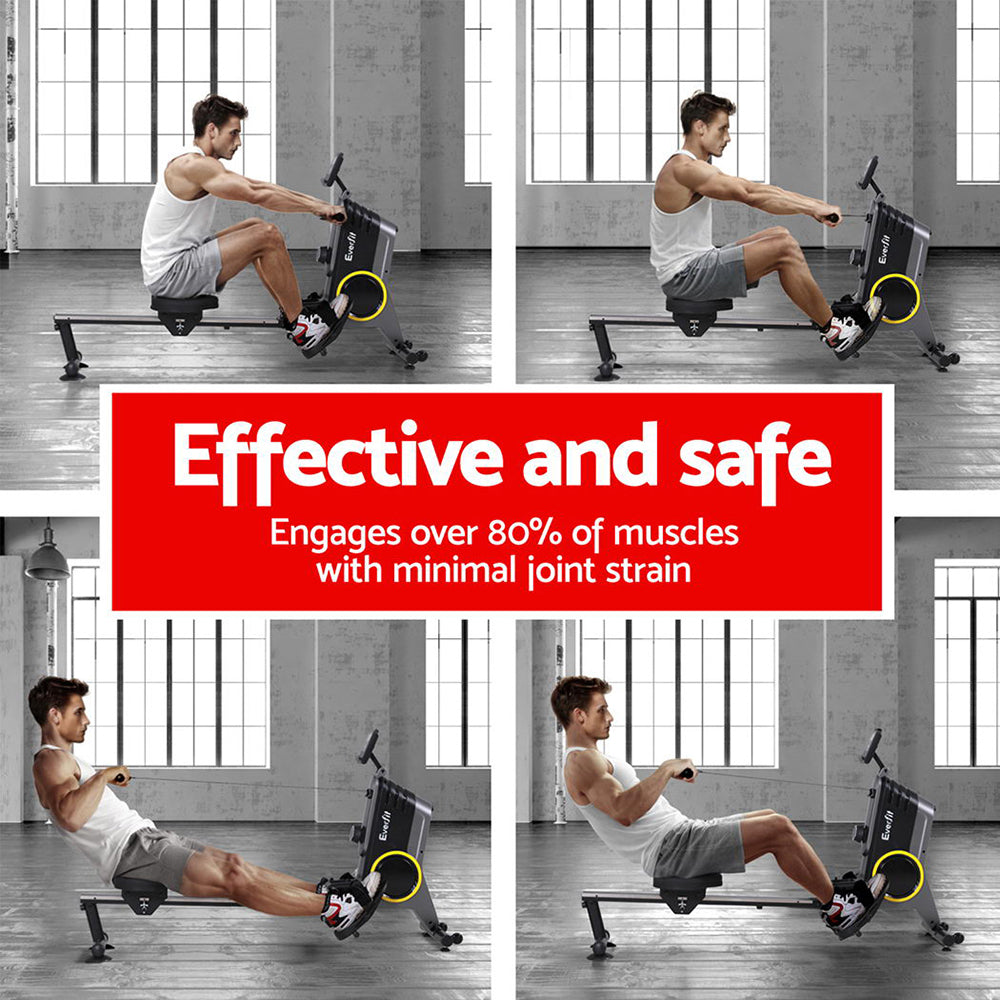 Everfit Rowing Machine 12 Levels Magnetic Rower Fitness Gym Cardio Workout ROWING-MAG-12L-BK
