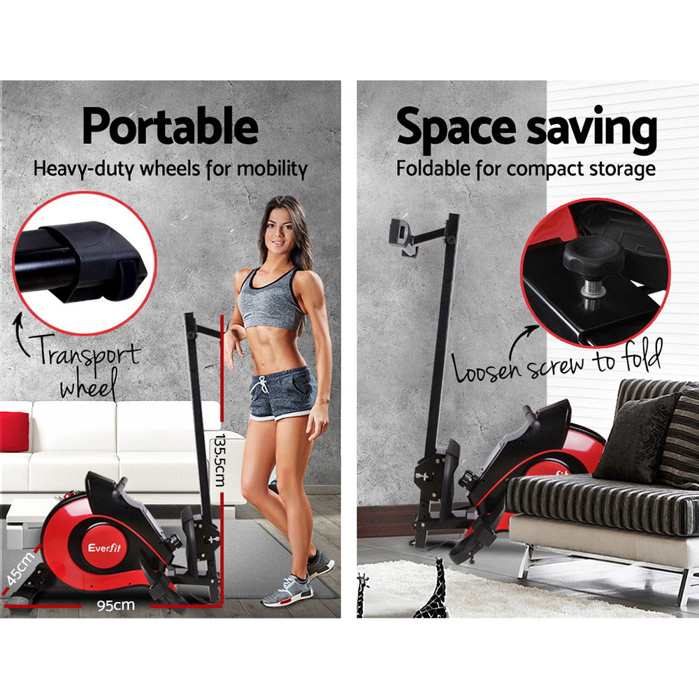Everfit Rowing Machine Rower Magnetic Resistance Exercise Gym Home Cardio Red ROWING-MAG-RO