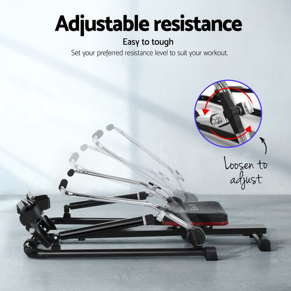 Everfit Rowing Machine 12 Levels Hydraulic Rower Fitness Gym Home Cardio ROWING-OIL-12L-BK