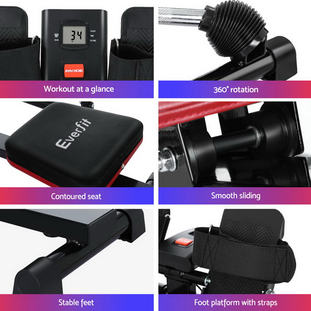 Everfit Rowing Machine 12 Levels Hydraulic Rower Fitness Gym Home Cardio ROWING-OIL-12L-BK