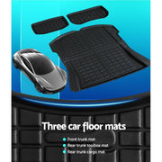 3PCS Car Rear Front Cargo Trunk Toolbox Luggage Rubber Mats for Tesla Model 3 2021-2022 RUBBER-MAT-TESLA-MODEL3-RFT