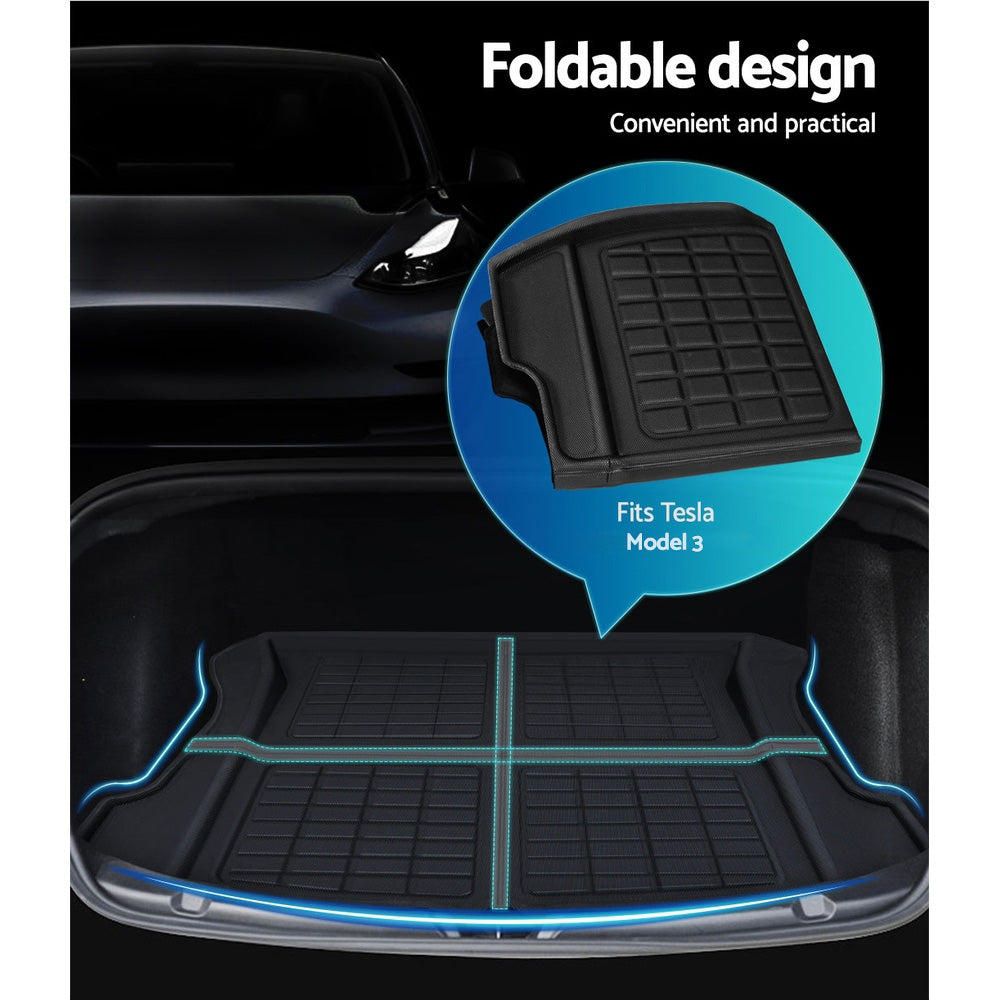 3PCS Car Rear Front Cargo Trunk Toolbox Luggage Rubber Mats for Tesla Model 3 2021-2022 RUBBER-MAT-TESLA-MODEL3-RFT