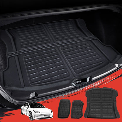 3PCS Car Rear Front Cargo Trunk Toolbox Luggage Rubber Mats for Tesla Model 3 2021-2022 RUBBER-MAT-TESLA-MODEL3-RFT