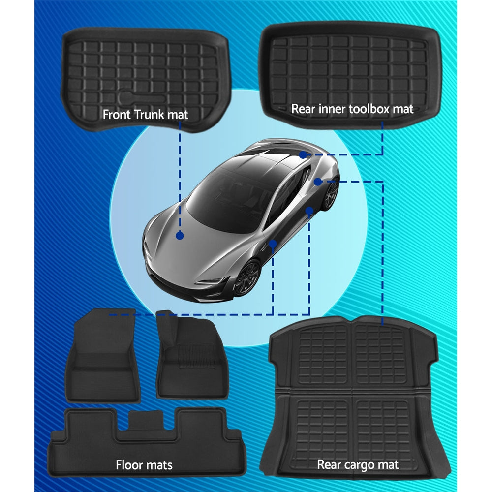 Weisshorn Car Rubber Floor Mats for Tesla Model 3 Trunk Toolbox Cargo Mat Carpet RUBBER-MAT-TESLA-MODEL3-RFT-SET