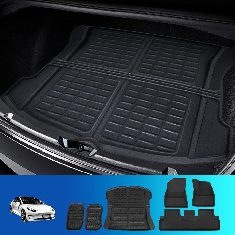 Weisshorn Car Rubber Floor Mats for Tesla Model 3 Trunk Toolbox Cargo Mat Carpet RUBBER-MAT-TESLA-MODEL3-RFT-SET