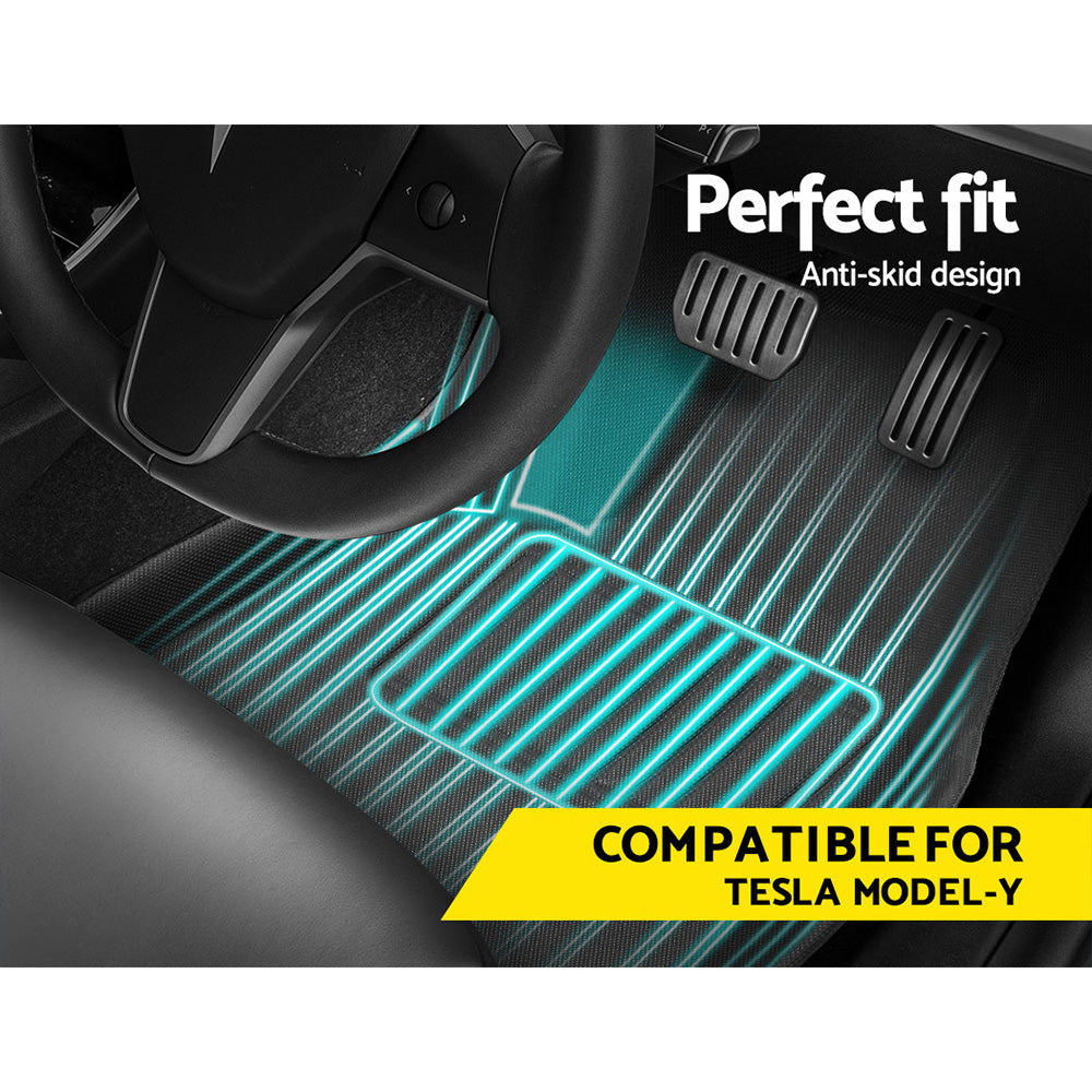 Weisshorn Tesla Model Y Rubber Mats Carpets Front Rear Set RHD 21-24 RUBBER-MAT-TESLA-MODELY