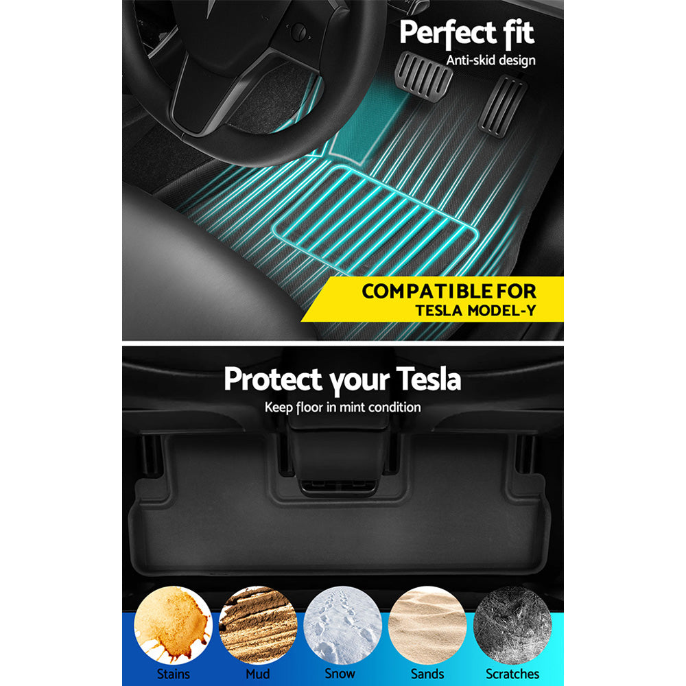 Weisshorn Car Rubber Floor Trunk Toolbox Cargo Mats for Tesla Model Y 2021-2023 RUBBER-MAT-TESLA-MODELY-RFT-SET
