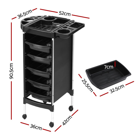 Embellir Salon Trolley Cart Spa Beauty Rolling Tray Hairdressing Storage 6 Tiers SA-TR-6T-BK