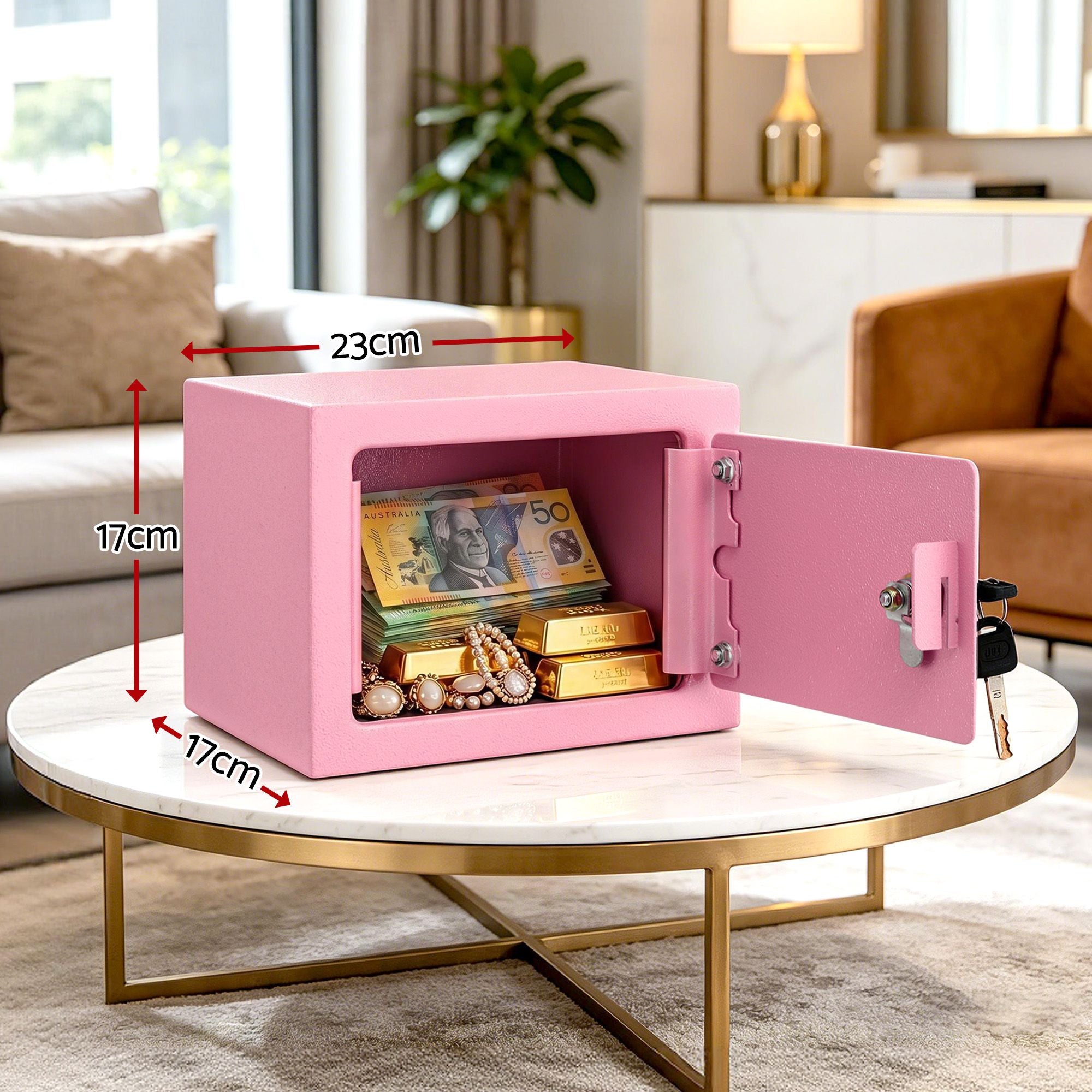 UL-Tech 6.5L Small Safe Box with Key Lock for Cash Mini Home Security Safe Pink SAF-6L-MTL-PK
