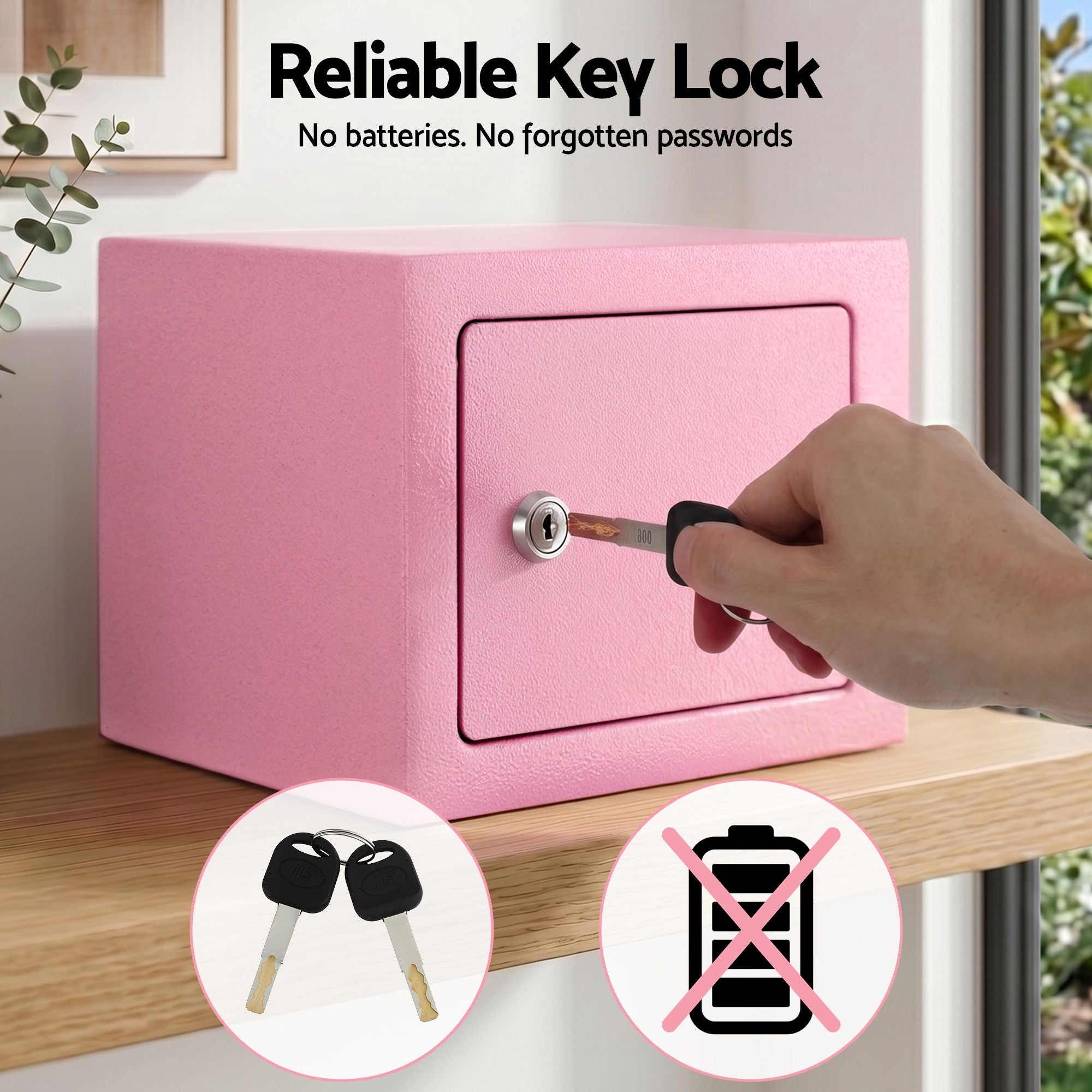 UL-Tech 6.5L Small Safe Box with Key Lock for Cash Mini Home Security Safe Pink SAF-6L-MTL-PK