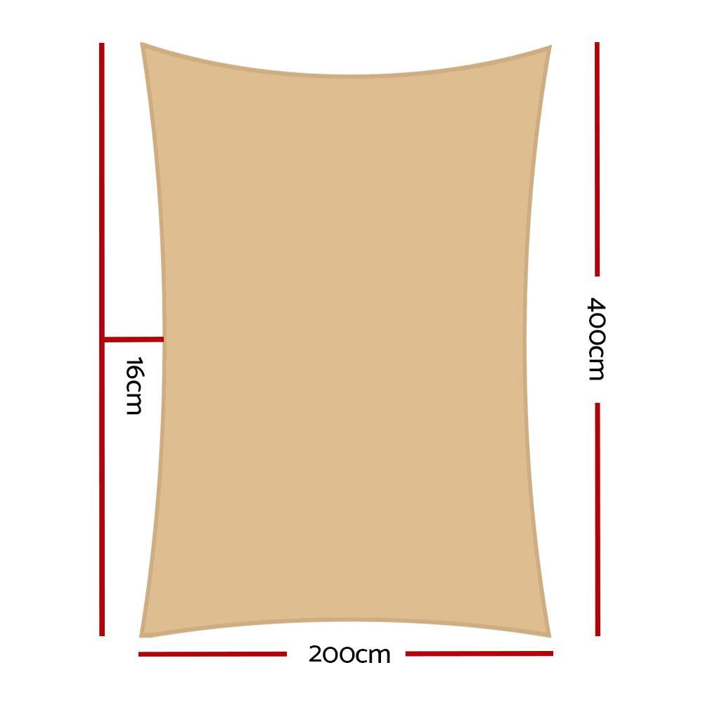 Instahut Shade Sail 2x4m Rectangle 280GSM 98% Sand Shade Cloth SAIL-DL-H-2X4-C-SA
