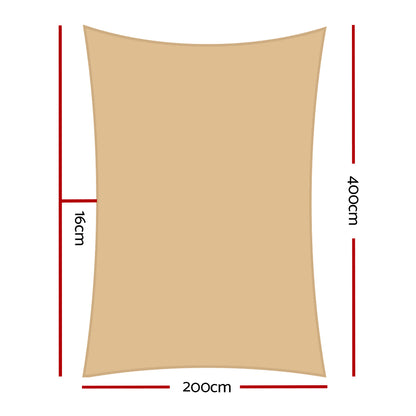 Instahut Shade Sail 2x4m Rectangle 280GSM 98% Sand Shade Cloth SAIL-DL-H-2X4-C-SA