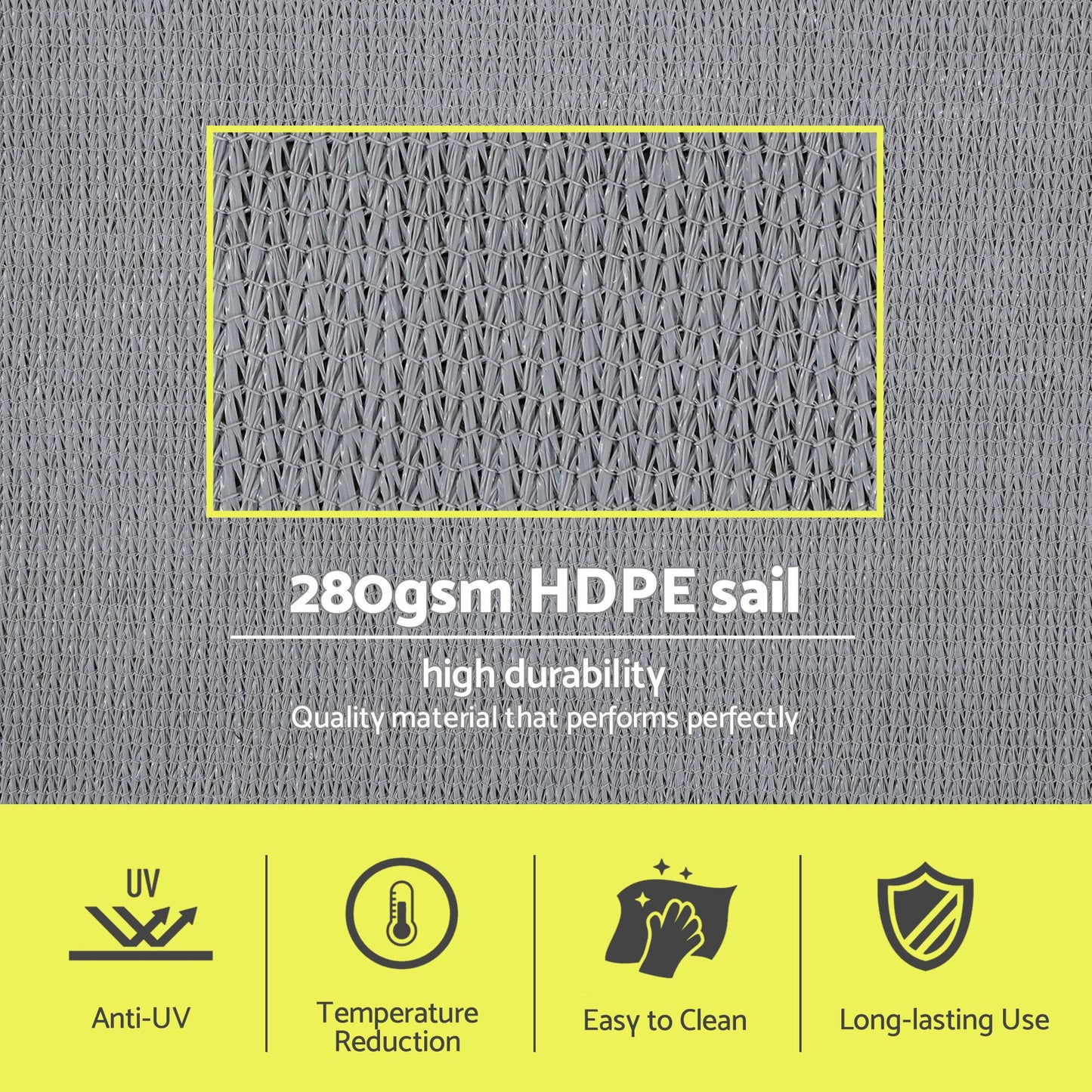 Instahut Sun Shade Sail Cloth 98% UV Block Outdoor Canopy Rectangle 2X5M Grey SAIL-DL-H-2X5-GR