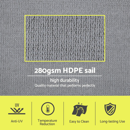 Instahut Sun Shade Sail Cloth 98% UV Block Outdoor Canopy Rectangle 2X5M Grey SAIL-DL-H-2X5-GR