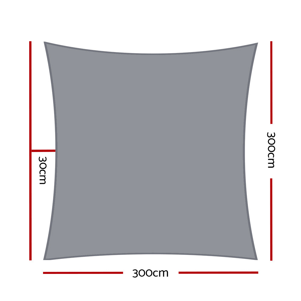 Instahut Shade Sail 3x3m Square 280GSM 98% Grey Shade Cloth SAIL-DL-H-3X3-C-GR
