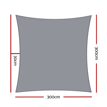 Instahut Shade Sail 3x3m Square 280GSM 98% Grey Shade Cloth SAIL-DL-H-3X3-C-GR