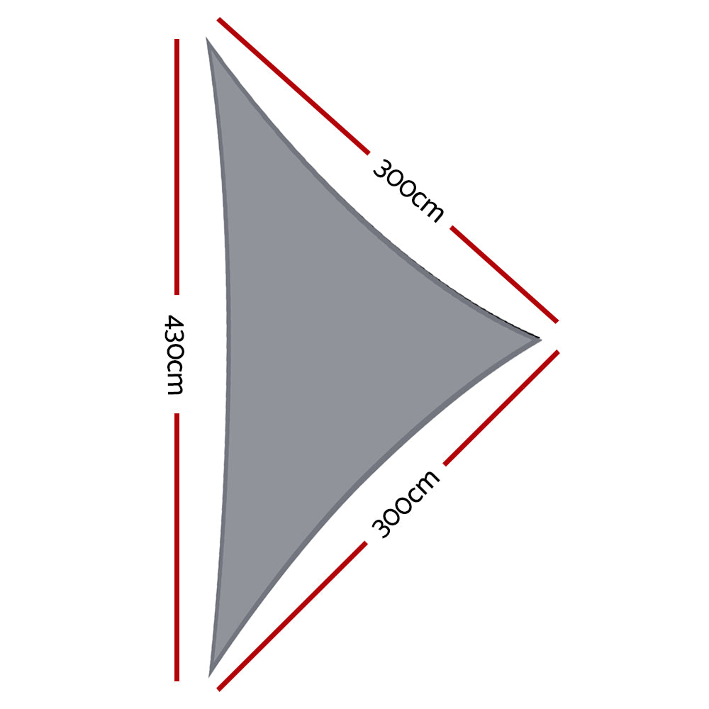 Instahut Shade Sail 3x3x4.3m Triangle 280GSM 98% Grey Shade Cloth SAIL-DL-H-3X3X43-C-GR