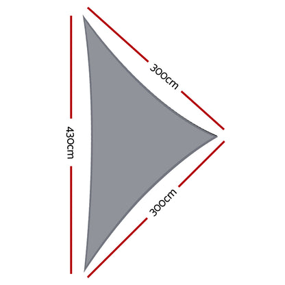 Instahut Shade Sail 3x3x4.3m Triangle 280GSM 98% Grey Shade Cloth SAIL-DL-H-3X3X43-C-GR