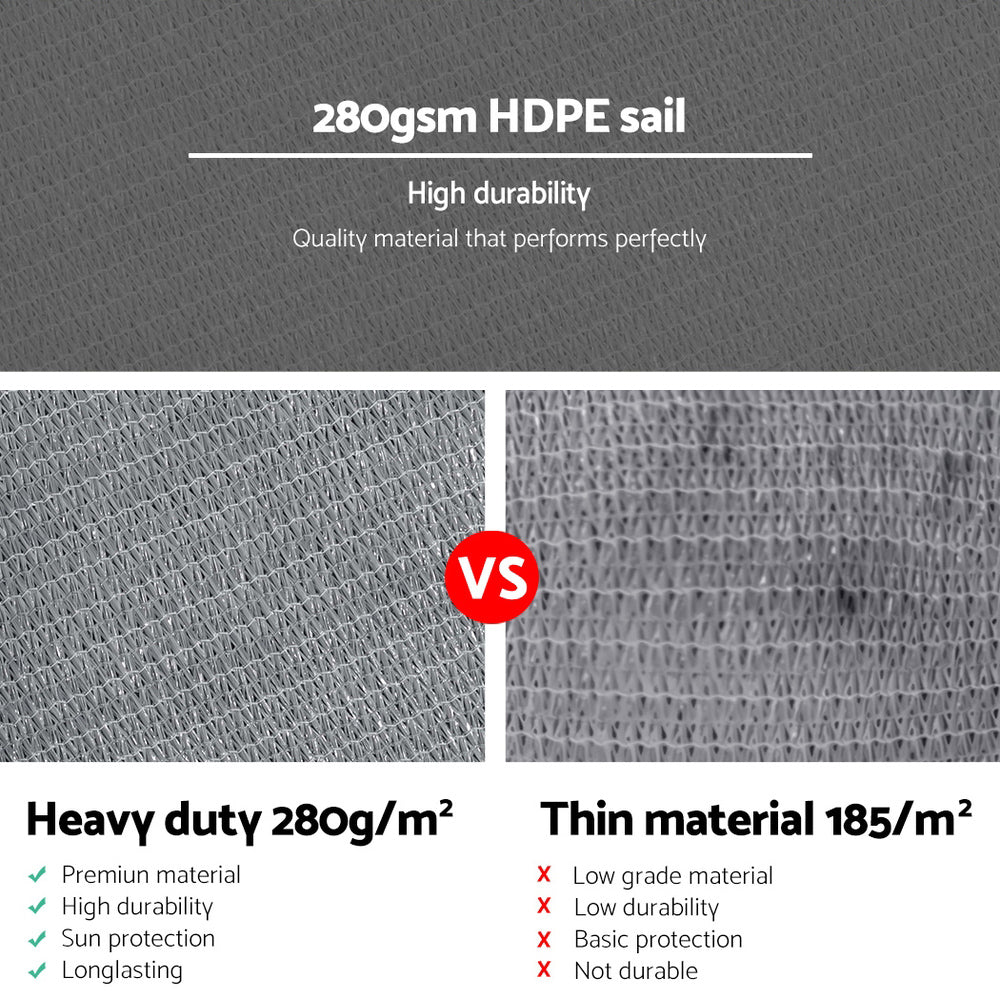 Instahut Shade Sail 3x3x4.3m Triangle 280GSM 98% Grey Shade Cloth SAIL-DL-H-3X3X43-C-GR