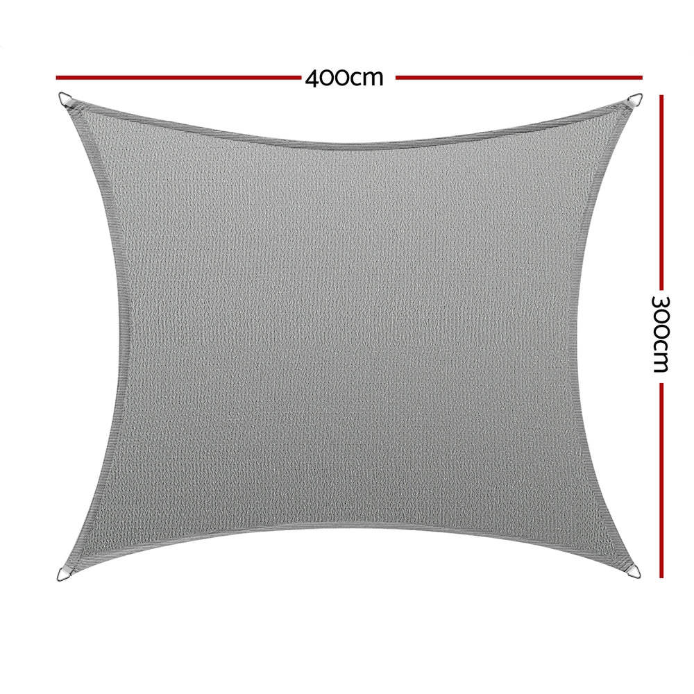 Instahut Shade Sail Cloth Shadecloth Rectangle Canopy 280gsm 3x4m SAIL-DL-H-3X4-C-GR