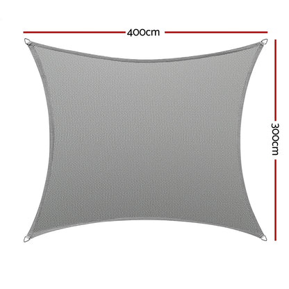 Instahut Shade Sail Cloth Shadecloth Rectangle Canopy 280gsm 3x4m SAIL-DL-H-3X4-C-GR