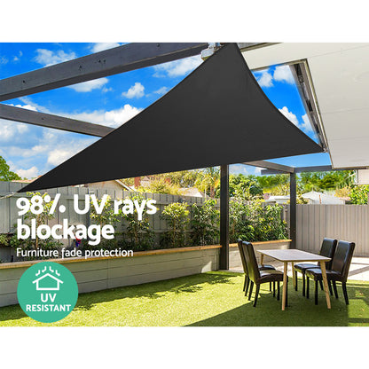 Instahut Shade Sail 5x5x5m Triangle 280GSM 98% Black Shade Cloth SAIL-DL-H-5X5X5-C-BK