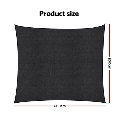 Instahut Sun Shade Sail Cloth 98% UV Block Outdoor Canopy Rectangle 5X6M Black SAIL-DL-H-5X6-BK