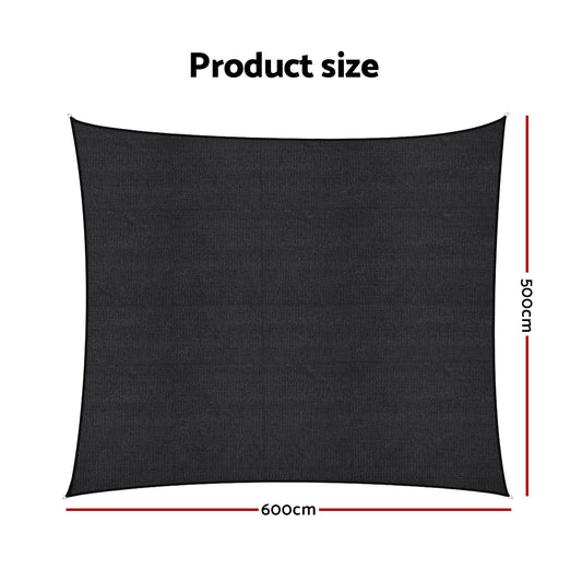 Instahut Sun Shade Sail Cloth 98% UV Block Outdoor Canopy Rectangle 5X6M Black SAIL-DL-H-5X6-BK