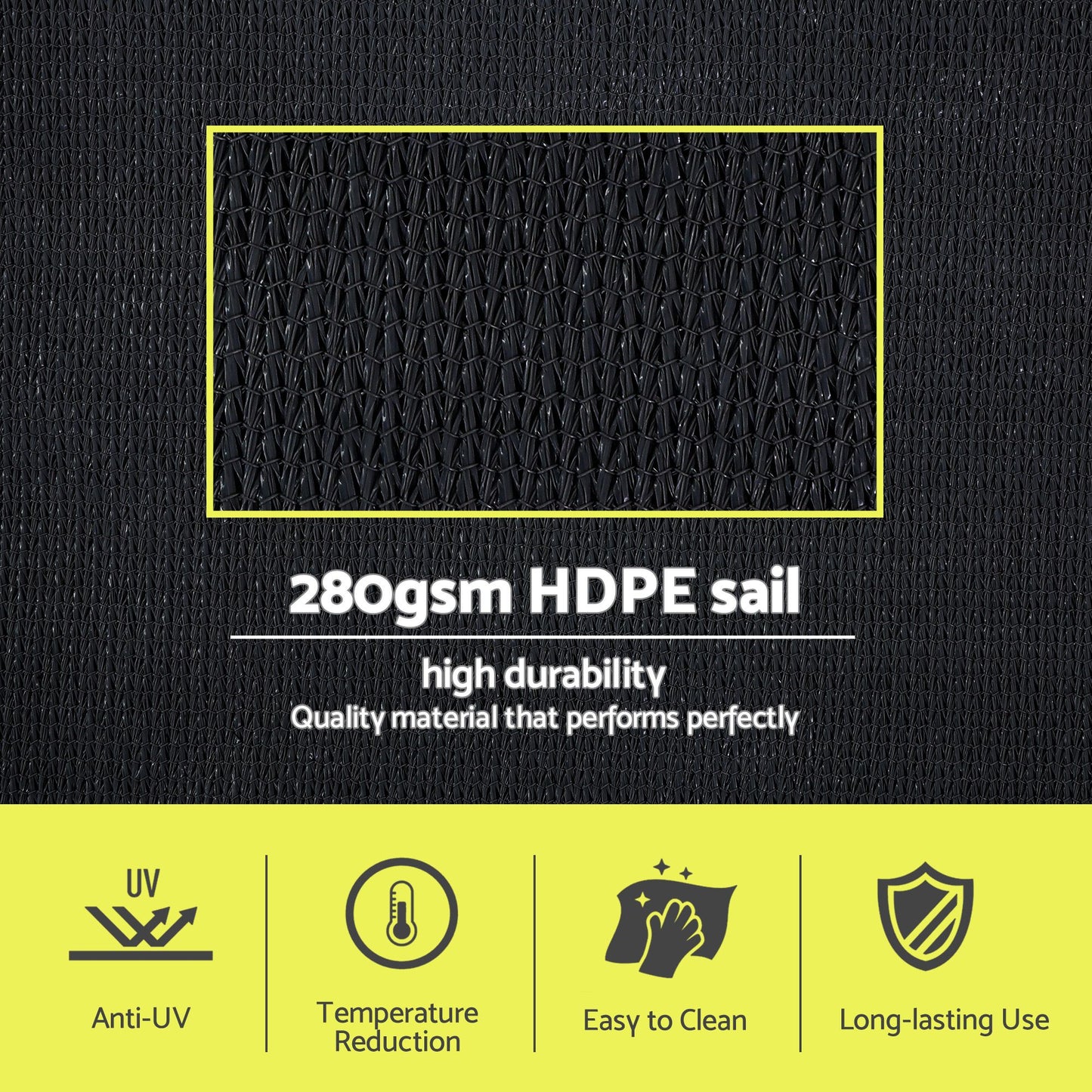 Instahut Sun Shade Sail Cloth 98% UV Block Outdoor Canopy Rectangle 5X6M Black SAIL-DL-H-5X6-BK
