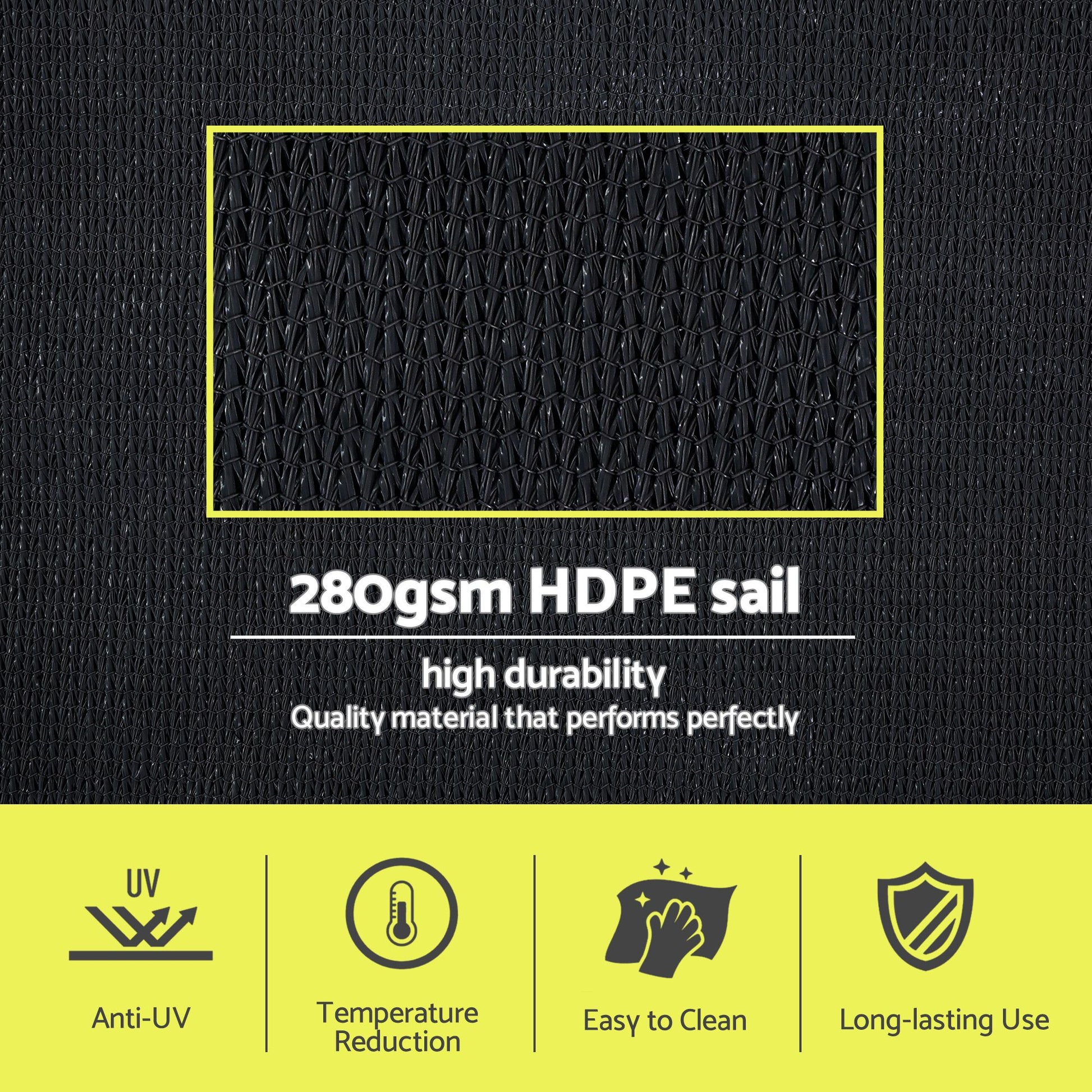 Instahut Sun Shade Sail Cloth 98% UV Block Outdoor Canopy Rectangle 5X6M Black SAIL-DL-H-5X6-BK