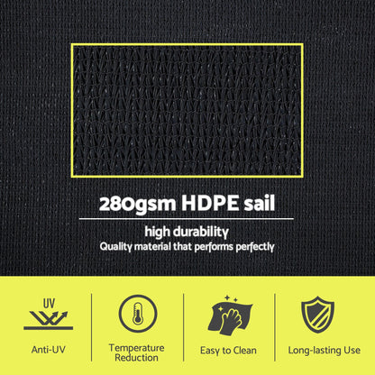Instahut Sun Shade Sail Cloth 98% UV Block Outdoor Canopy Rectangle 5X6M Black SAIL-DL-H-5X6-BK