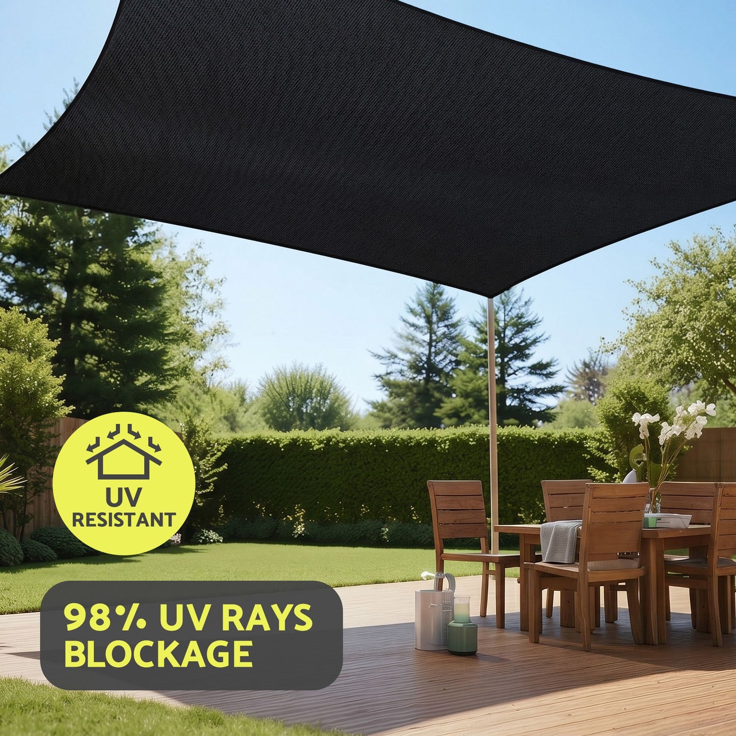 Instahut Sun Shade Sail Cloth 98% UV Block Outdoor Canopy Rectangle 5X6M Black SAIL-DL-H-5X6-BK
