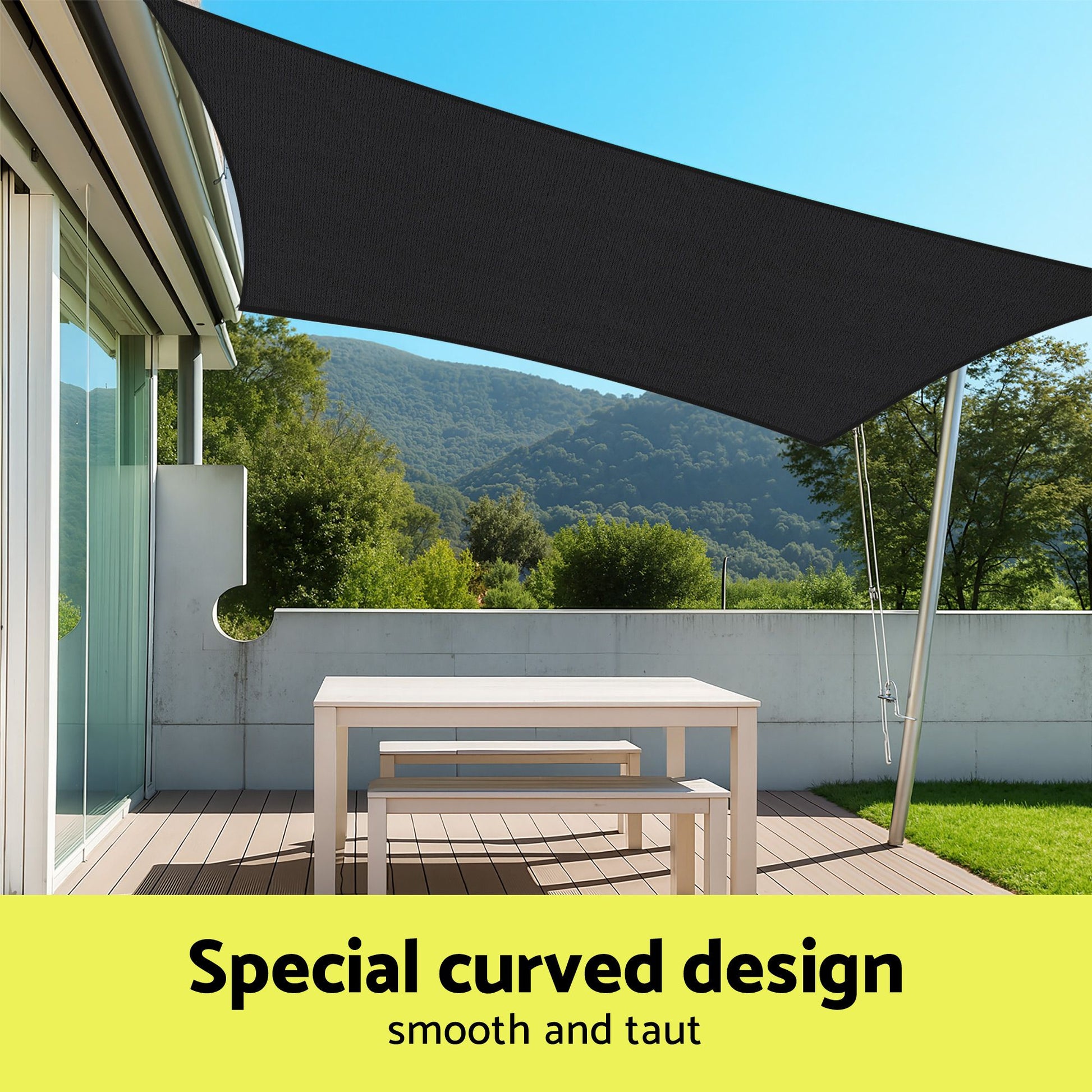 Instahut Sun Shade Sail Cloth 98% UV Block Outdoor Canopy Rectangle 5X6M Black SAIL-DL-H-5X6-BK