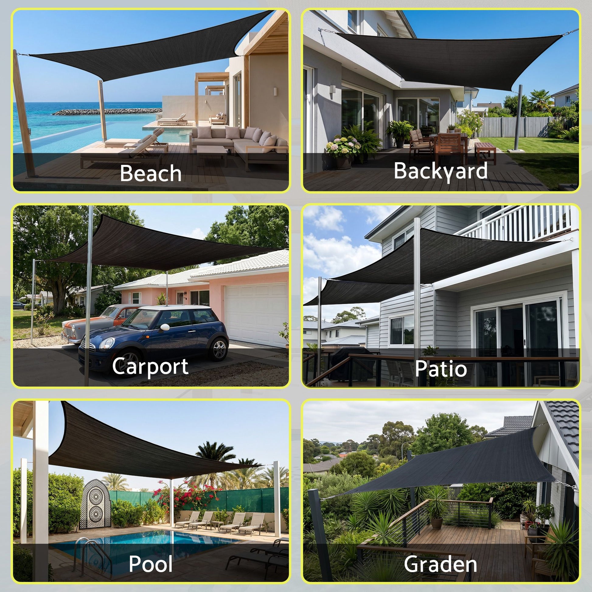 Instahut Sun Shade Sail Cloth 98% UV Block Outdoor Canopy Rectangle 5X6M Black SAIL-DL-H-5X6-BK