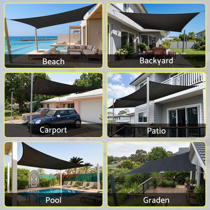Instahut Sun Shade Sail Cloth 98% UV Block Outdoor Canopy Rectangle 5X6M Black SAIL-DL-H-5X6-BK