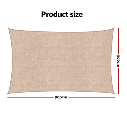 Instahut Sun Shade Sail Cloth 98% UV Block Outdoor Canopy Rectangle 5X9M Beige SAIL-DL-H-5X9-BE