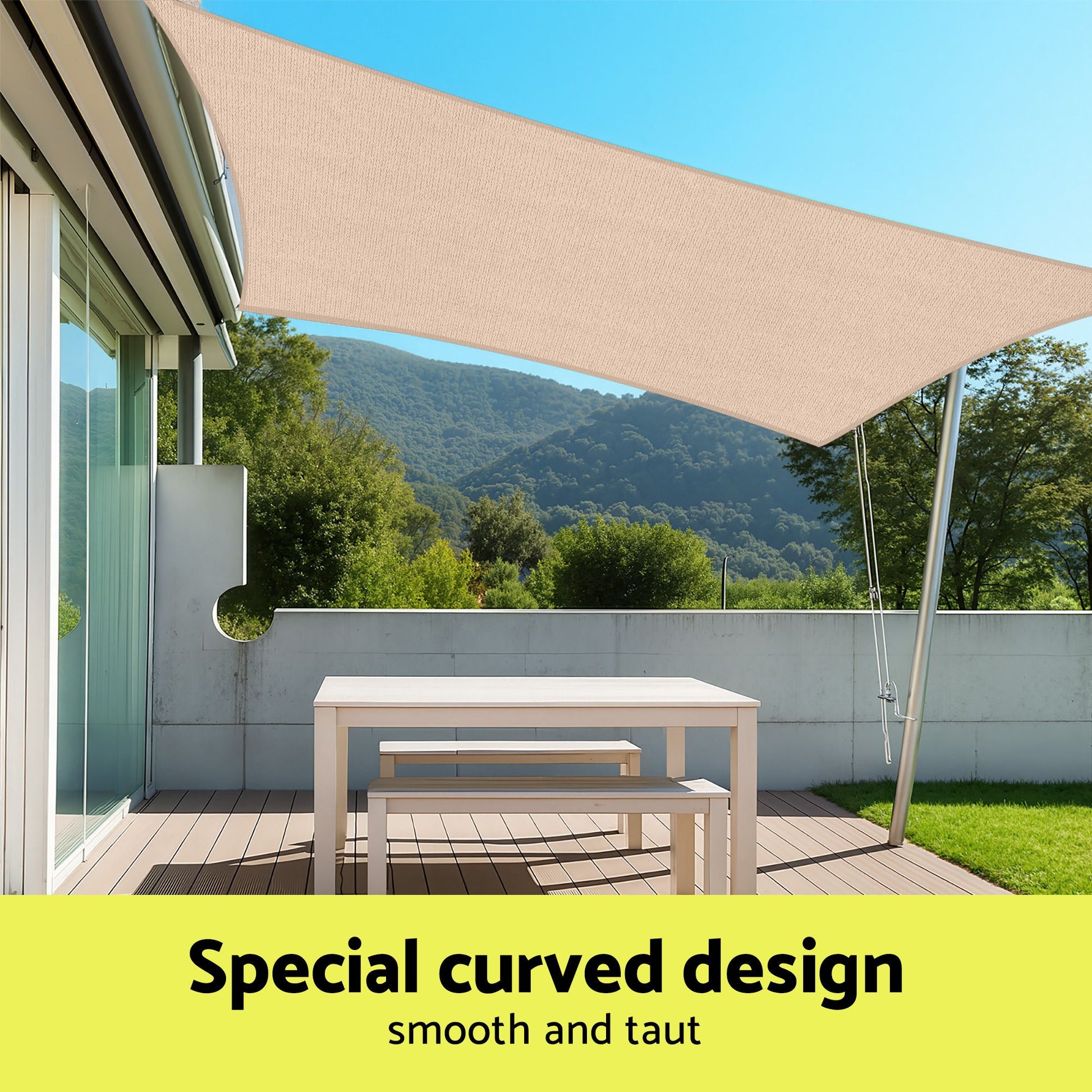 Instahut Sun Shade Sail Cloth 98% UV Block Outdoor Canopy Rectangle 5X9M Beige SAIL-DL-H-5X9-BE