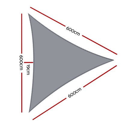 Instahut Shade Sail 6x6x6m Triangle 280GSM 98% Grey Shade Cloth SAIL-DL-H-6X6X6-C-GR