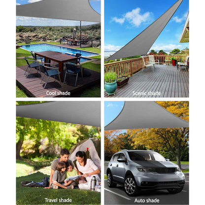 Instahut Shade Sail 6x6x6m Triangle 280GSM 98% Grey Shade Cloth SAIL-DL-H-6X6X6-C-GR