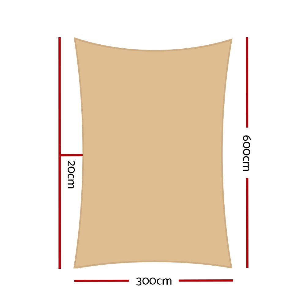 Instahut Shade Sail 3x6m Rectangle 185GSM 95% Sand Shade Cloth SAIL-DL-L-3X6-C-SA