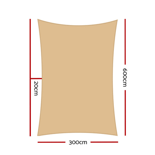Instahut Shade Sail 3x6m Rectangle 185GSM 95% Sand Shade Cloth SAIL-DL-L-3X6-C-SA