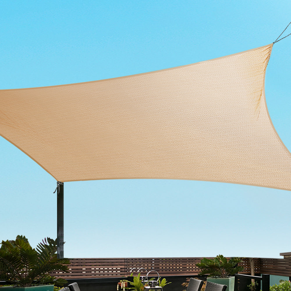 Instahut Shade Sail 3x6m Rectangle 185GSM 95% Sand Shade Cloth SAIL-DL-L-3X6-C-SA