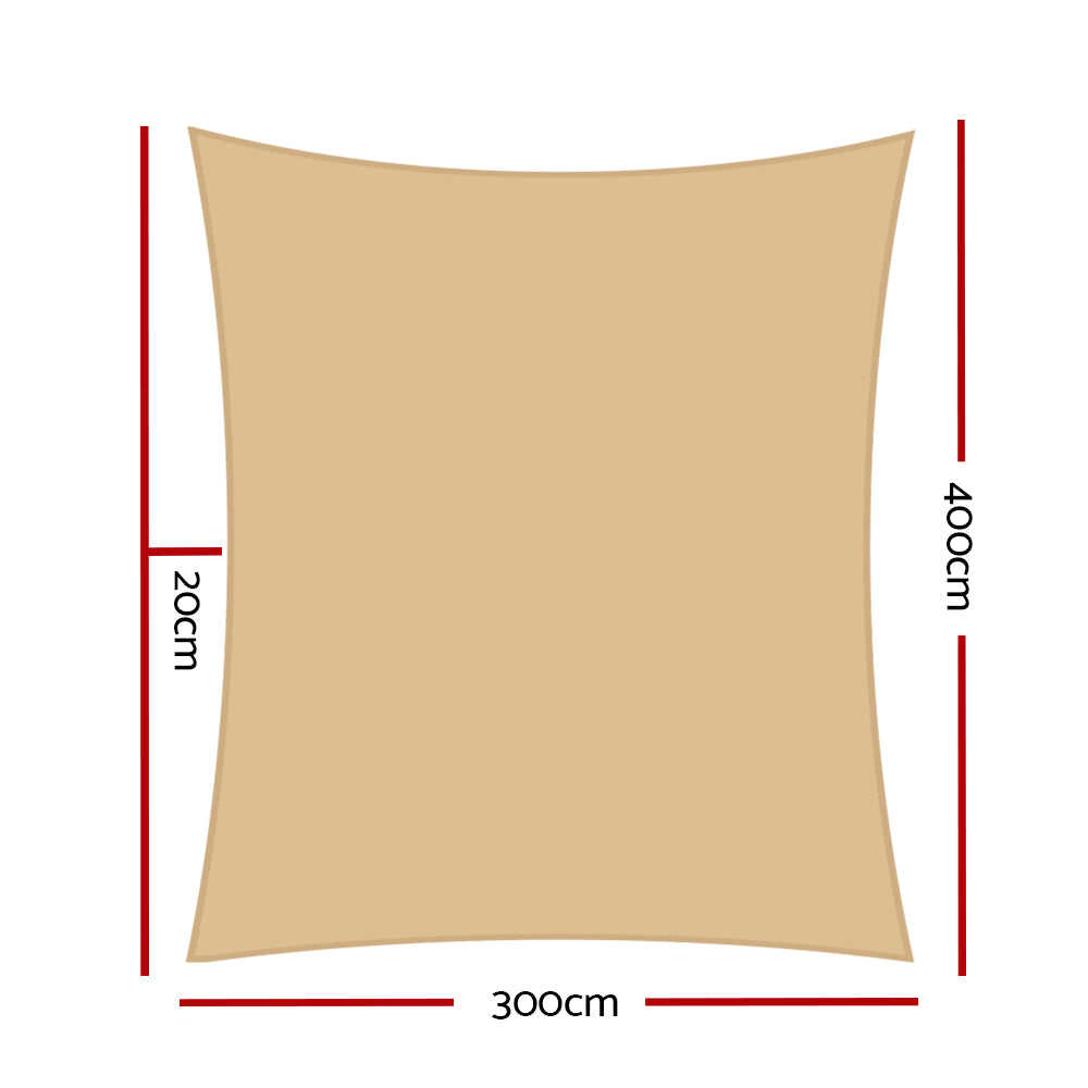 Instahut Shade Sail 3x4m Rectangle 280GSM 98% Sand Shade Cloth SAIL-H-3X4-C-SA