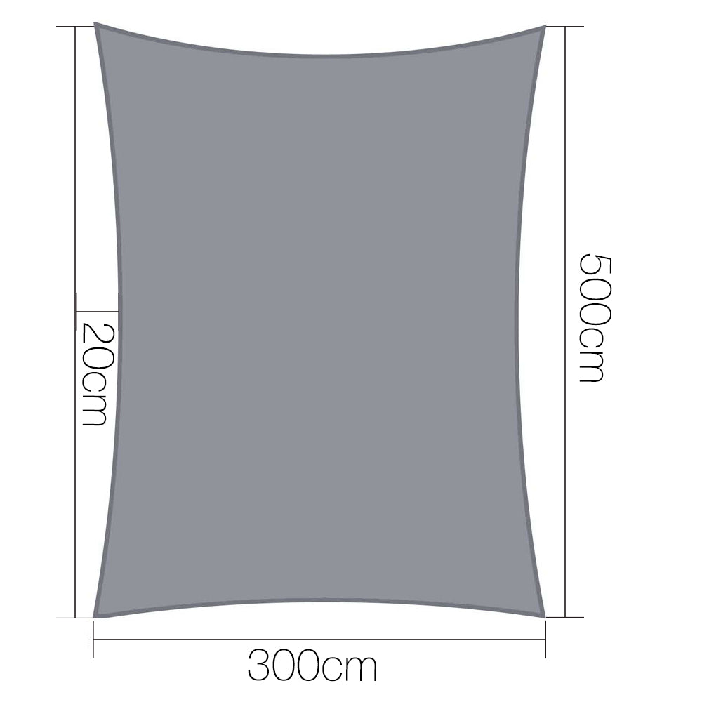 Instahut Shade Sail 3x5m Rectangle 280GSM 98% Grey Shade Cloth SAIL-H-3X5-C-GR