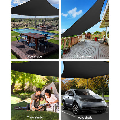 Instahut Shade Sail 3x6m Rectangle 280GSM 98% Black Shade Cloth SAIL-H-3X6-C-BK