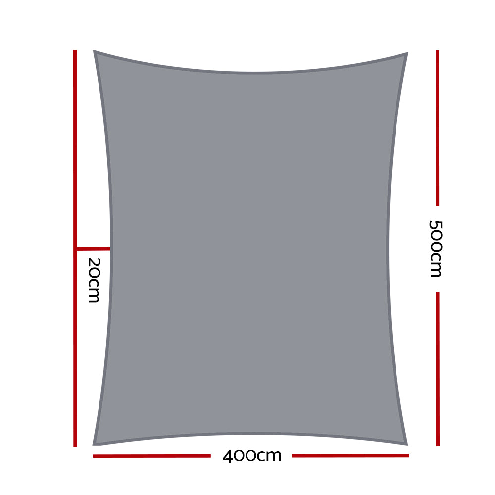 Instahut Shade Sail 4x5m Rectangle 280GSM 98% Grey Shade Cloth SAIL-H-4X5-C-GR