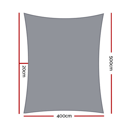 Instahut Shade Sail 4x5m Rectangle 280GSM 98% Grey Shade Cloth SAIL-H-4X5-C-GR