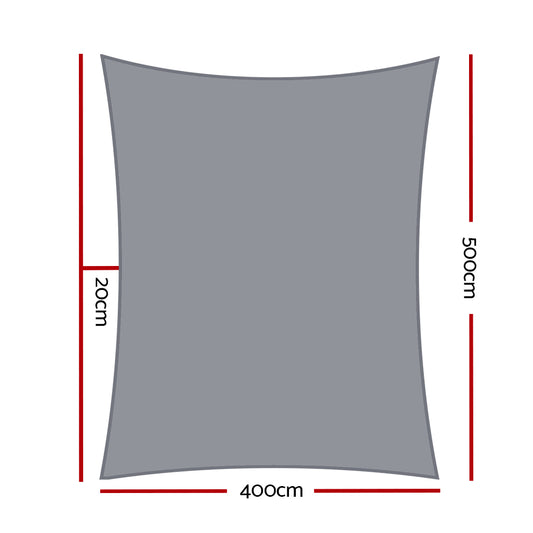 Instahut Shade Sail 4x5m Rectangle 280GSM 98% Grey Shade Cloth SAIL-H-4X5-C-GR